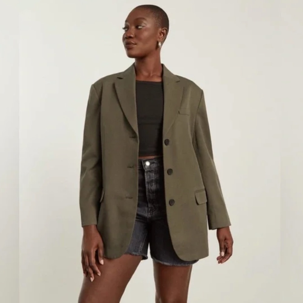 Everlane The ’80 Blazer Size 4 Oversized Khaki Olive Green Beech